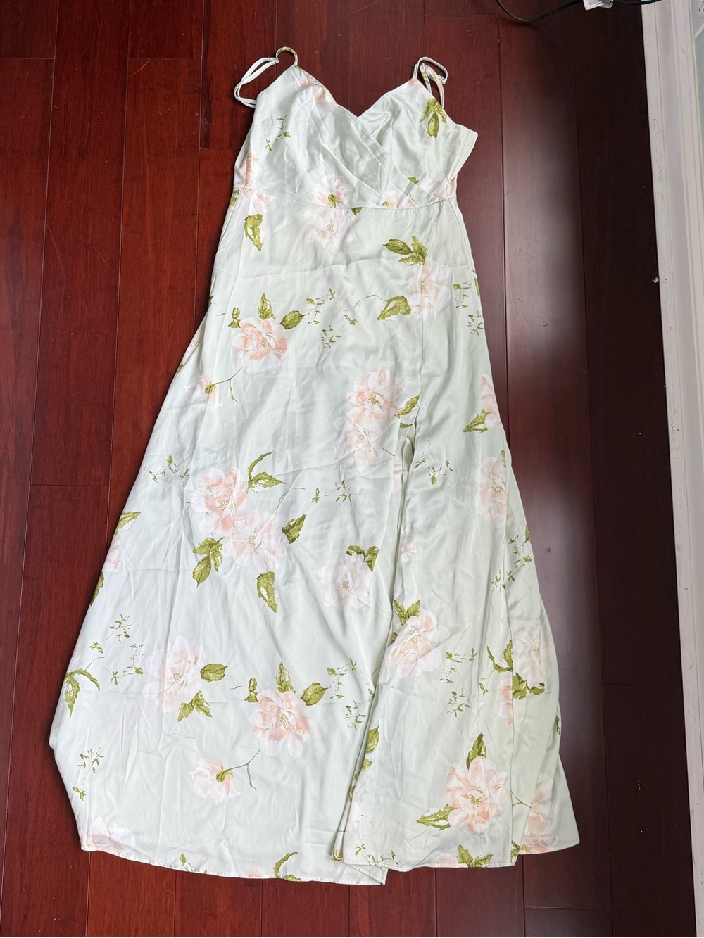 Lulus Satin Light Green Floral Maxi Dress